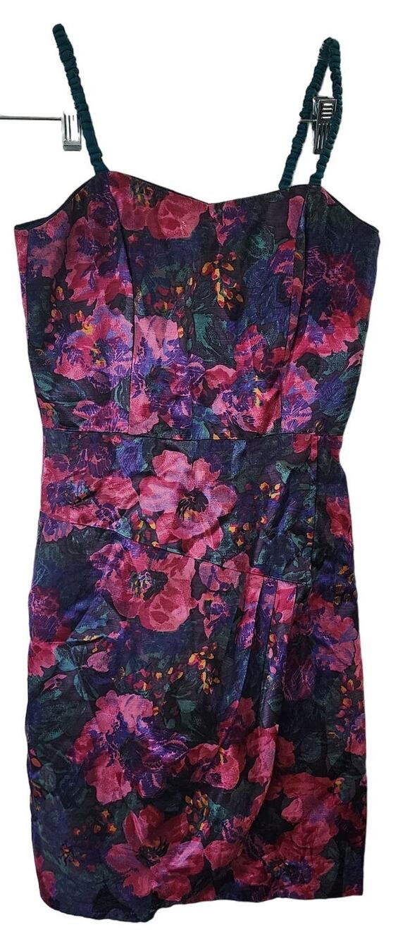 Floral Tapestry Style Fit and Flare Ruched Dress Small